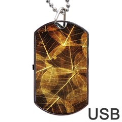 Leaves Autumn Texture Brown Dog Tag Usb Flash (one Side) by Nexatart