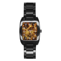 Leaves Autumn Texture Brown Stainless Steel Barrel Watch by Nexatart