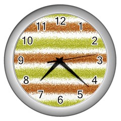 Metallic Gold Glitter Stripes Wall Clocks (silver)  by Nexatart