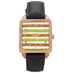 Metallic Gold Glitter Stripes Rose Gold Leather Watch  by Nexatart