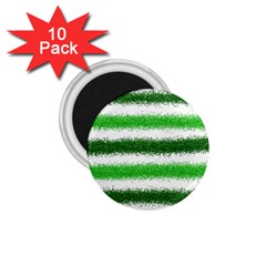 Metallic Green Glitter Stripes 1 75  Magnets (10 Pack) 