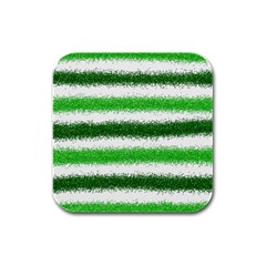 Metallic Green Glitter Stripes Rubber Square Coaster (4 Pack) 