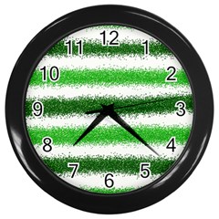 Metallic Green Glitter Stripes Wall Clocks (black) by Nexatart