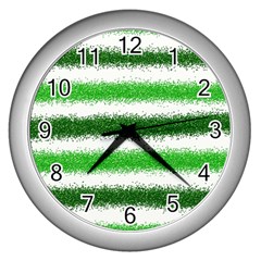 Metallic Green Glitter Stripes Wall Clocks (silver)  by Nexatart