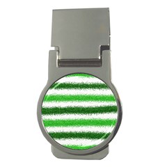 Metallic Green Glitter Stripes Money Clips (round)  by Nexatart