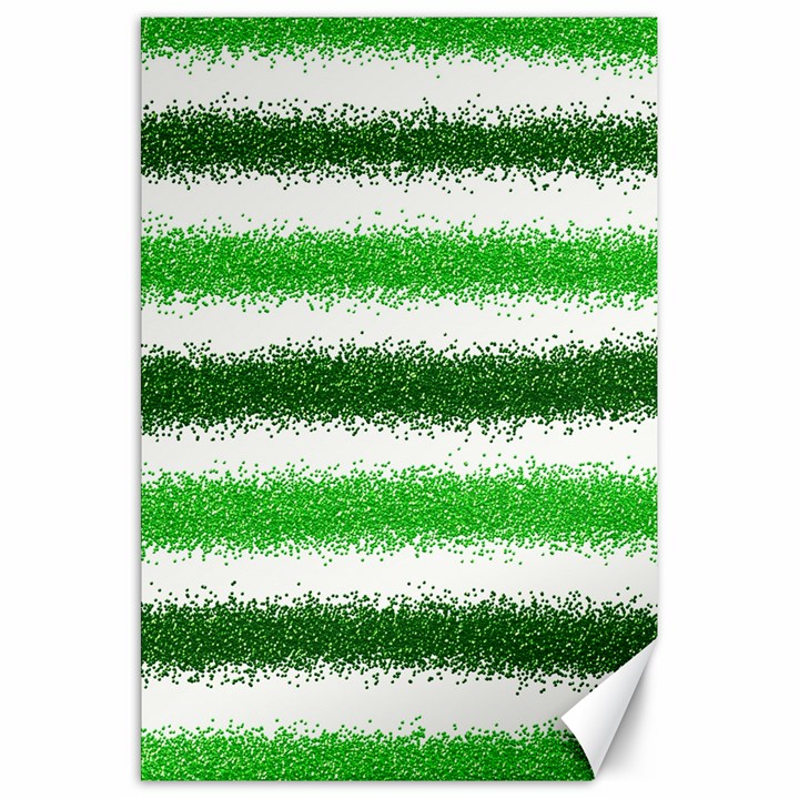 Metallic Green Glitter Stripes Canvas 20  x 30  