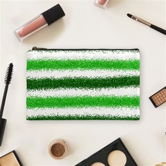 Metallic Green Glitter Stripes Cosmetic Bag (medium)  by Nexatart