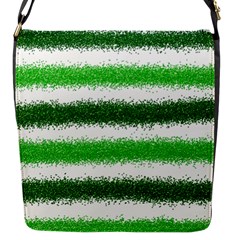 Metallic Green Glitter Stripes Flap Messenger Bag (s) by Nexatart