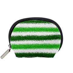 Metallic Green Glitter Stripes Accessory Pouches (small)  by Nexatart