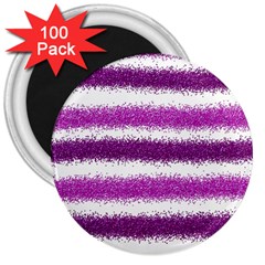 Metallic Pink Glitter Stripes 3  Magnets (100 Pack) by Nexatart