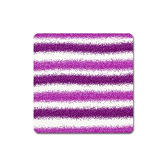 Metallic Pink Glitter Stripes Square Magnet