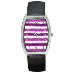 Metallic Pink Glitter Stripes Barrel Style Metal Watch by Nexatart