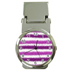 Metallic Pink Glitter Stripes Money Clip Watches by Nexatart