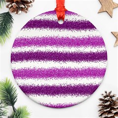 Metallic Pink Glitter Stripes Round Ornament (two Sides) by Nexatart