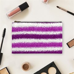 Metallic Pink Glitter Stripes Cosmetic Bag (medium)  by Nexatart