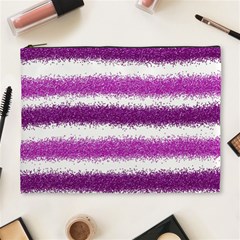 Metallic Pink Glitter Stripes Cosmetic Bag (xl) by Nexatart