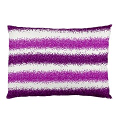 Metallic Pink Glitter Stripes Pillow Case (two Sides) by Nexatart