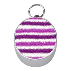 Metallic Pink Glitter Stripes Mini Silver Compasses by Nexatart