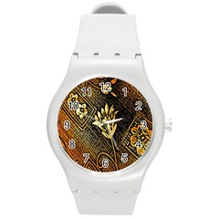 Orange Paper Patterns For Scrapbooking Round Plastic Sport Watch (m) by Nexatart