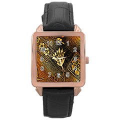 Orange Paper Patterns For Scrapbooking Rose Gold Leather Watch  by Nexatart