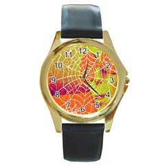 Orange Guy Spider Web Round Gold Metal Watch by Nexatart