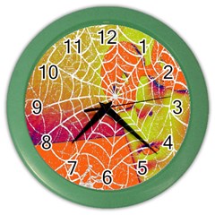 Orange Guy Spider Web Color Wall Clocks by Nexatart