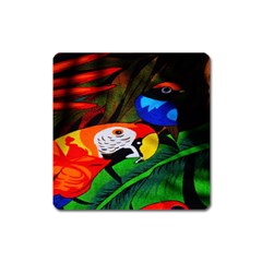 Papgei Red Bird Animal World Towel Square Magnet by Nexatart