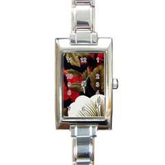 Paradis Tropical Fabric Background In Red And White Flora Rectangle Italian Charm Watch