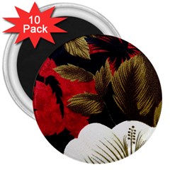 Paradis Tropical Fabric Background In Red And White Flora 3  Magnets (10 pack) 