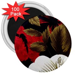 Paradis Tropical Fabric Background In Red And White Flora 3  Magnets (100 pack)