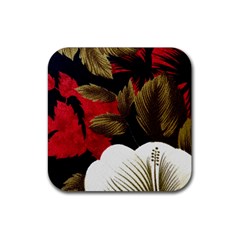 Paradis Tropical Fabric Background In Red And White Flora Rubber Coaster (square)  by Nexatart