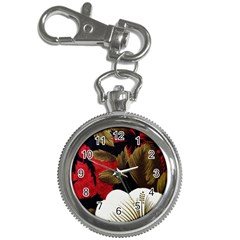 Paradis Tropical Fabric Background In Red And White Flora Key Chain Watches