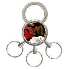 Paradis Tropical Fabric Background In Red And White Flora 3-ring Key Chains by Nexatart