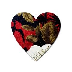 Paradis Tropical Fabric Background In Red And White Flora Heart Magnet by Nexatart