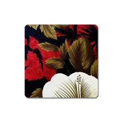 Paradis Tropical Fabric Background In Red And White Flora Square Magnet by Nexatart