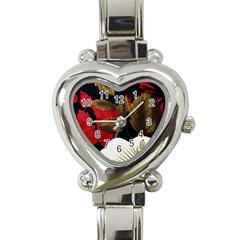 Paradis Tropical Fabric Background In Red And White Flora Heart Italian Charm Watch