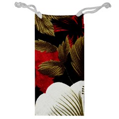 Paradis Tropical Fabric Background In Red And White Flora Jewelry Bag by Nexatart