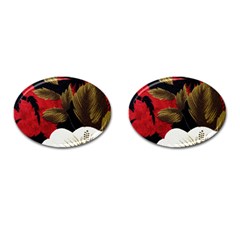 Paradis Tropical Fabric Background In Red And White Flora Cufflinks (oval) by Nexatart