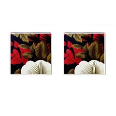 Paradis Tropical Fabric Background In Red And White Flora Cufflinks (square) by Nexatart