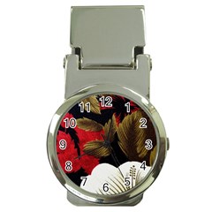 Paradis Tropical Fabric Background In Red And White Flora Money Clip Watches