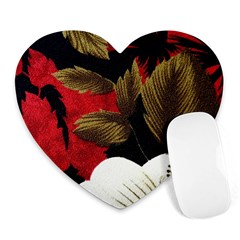 Paradis Tropical Fabric Background In Red And White Flora Heart Mousepads by Nexatart