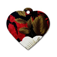 Paradis Tropical Fabric Background In Red And White Flora Dog Tag Heart (One Side)