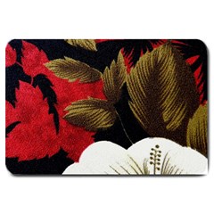 Paradis Tropical Fabric Background In Red And White Flora Large Doormat  by Nexatart