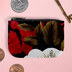 Paradis Tropical Fabric Background In Red And White Flora Mini Coin Purses