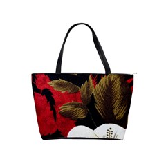 Paradis Tropical Fabric Background In Red And White Flora Shoulder Handbags by Nexatart