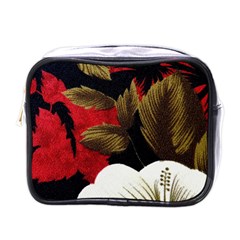 Paradis Tropical Fabric Background In Red And White Flora Mini Toiletries Bags by Nexatart