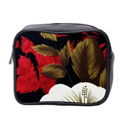 Paradis Tropical Fabric Background In Red And White Flora Mini Toiletries Bag 2-side by Nexatart