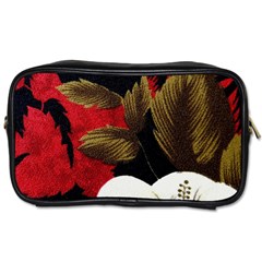 Paradis Tropical Fabric Background In Red And White Flora Toiletries Bags by Nexatart