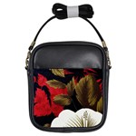 Paradis Tropical Fabric Background In Red And White Flora Girls Sling Bags Front