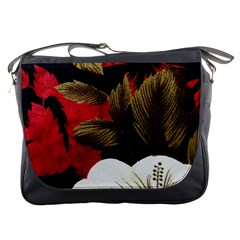 Paradis Tropical Fabric Background In Red And White Flora Messenger Bags by Nexatart